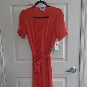 CeCe Orange Flutter Sleeve Wrap Midi Dress